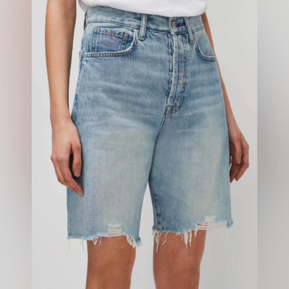 NWT 7 For All Mankind Easy James Heart Embroidered Floral Rigid Cutoff Shorts
